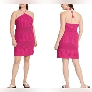 NWT Old Navy Pink Dragonfruit Halter Neck Crochet Dress Size XL NEW
